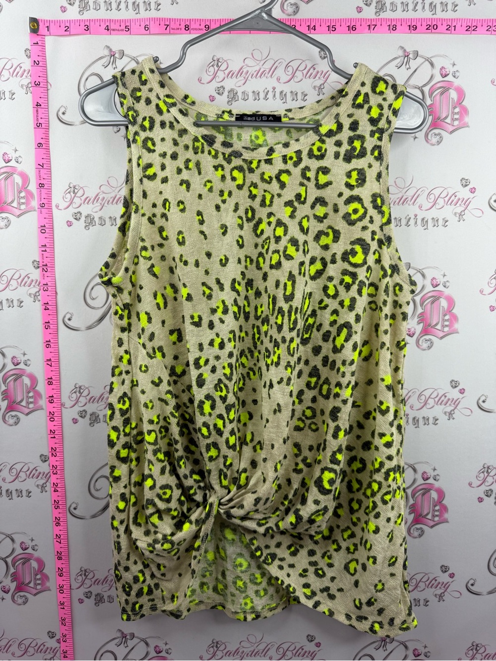 ILIAD USA tank top bright green yellow Neon Leopard Tie-Front Tank Top twist top